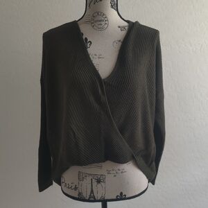 NY&Co. Soho Jeans Olive Green Women's Oversized Cable Knit Cardigan Sweater